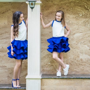 Set of 2 Skirts Mommy And Me Mommy and Me Outfits Mini Skirt Pleated Skirt Blue Skirt Rave Newborn Props Ruffle Skirt Neopren Skirt image 1