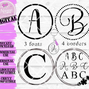 Monogram Svg, Keychain Svg | Keyring Pattern Svg | Monogram Alphabet Svg | Circle Keychain Svg | Instant Download