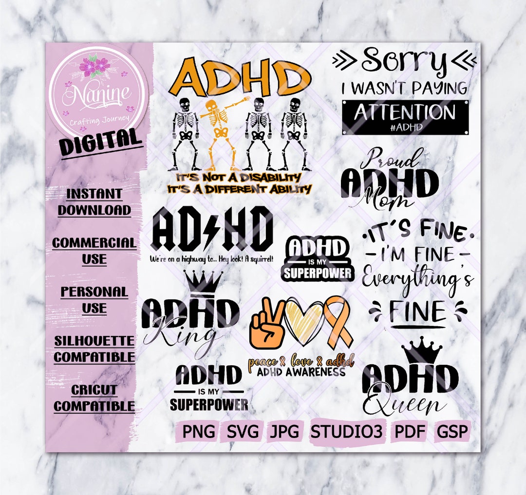 Bundle ADHD Svg, Png Files | Quote SVG, Cut File, Cricut, Silhouette ...