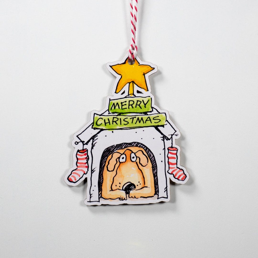 Wooden Hanging Dog in Dog House Ornament, Made in Australia