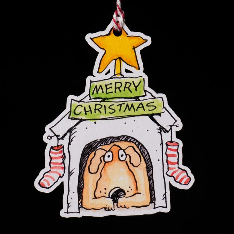 Wooden Hanging Dog in Dog House Ornament, Made in Australia