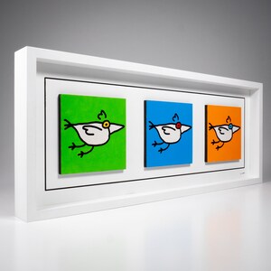 3 Bird Original Painting Green Blue Orange Birds Home Decor Wall Decor Wall Art Bird Lover Gift Framed