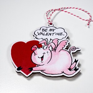 Flying Pig Valentine Art - Illustrated Pig with Heart Saying &quot;Be My Valentine&quot; - Cute Valentine&#39;s Day Decor or Gift