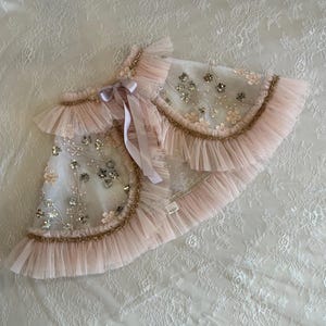 Tulle Photo Prop Cape / Wedding Flower Girl / Shabby Boho Capelet / Birthday Outfit / Princess / Magic / Rose Gold / Sequin / Light Peach