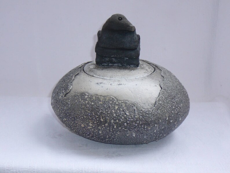 Boite en céramique artisanale Raku Céramique Blanc, poterie raku image 4