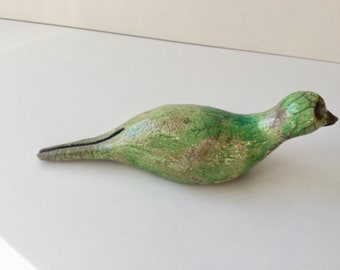 Sculpture Bird in artisanal ceramic green raku