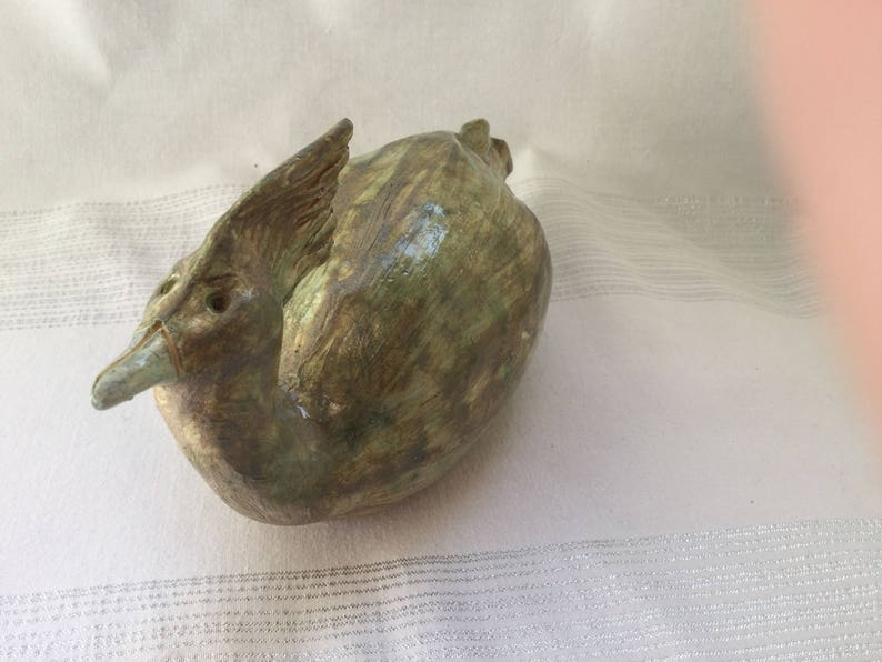 Sculpture Bird in green handmade ceramic image 3