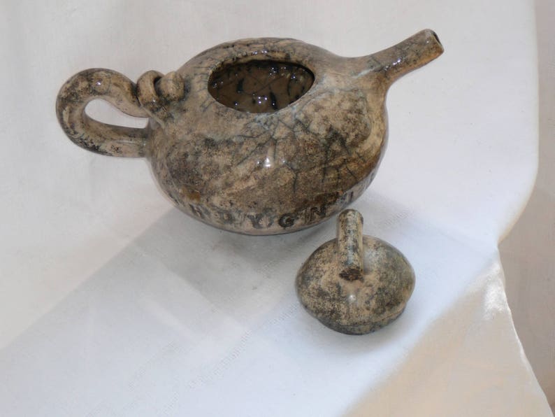 Decorative tea in handcrafted ceramic RAKU manganese oxide enamel, raku faience image 5
