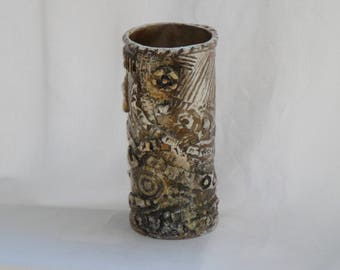 Vase atypique en terre cuite céramique artisanale RAKU blanc, faience raku