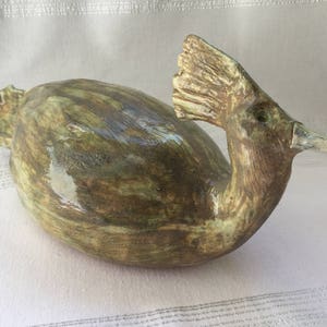 Sculpture Bird in green handmade ceramic image 1