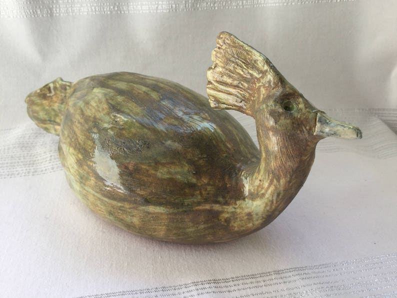 Sculpture Bird in green handmade ceramic image 1