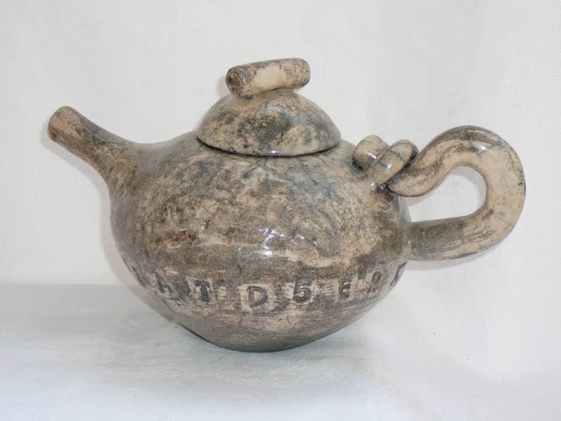 Decorative tea in handcrafted ceramic RAKU manganese oxide enamel, raku faience image 1
