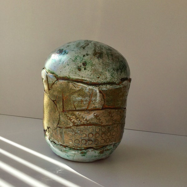 Pied de lampe en céramique  artisanale raku verte poterie raku