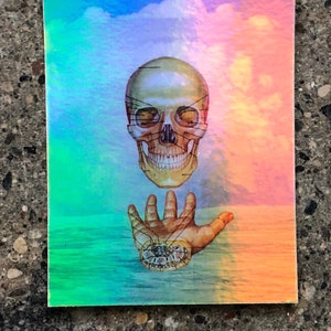 Holographic Skull Sticker * 2 1/4&quot; x 3&quot; * by Okay Collage * Free Shipping to USA