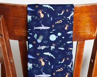 Mermaid Beach Tea Towel. Ocean Dish Towel, Sea Creature Towel,