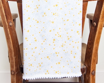 Star Tea Towel, Mini Stars Kitchen DishTowel, Hostess Gift, Cute Tea Towel, Pom Poms