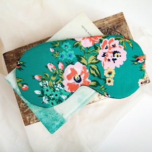 Organic Cotton Sleep, Wedding Sleep Mask, Floral Sleep Mask, Bridal, Eye Mask, Travel Mask, Blindfold, Pink Green