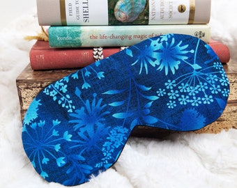 Hawaiian Blue Sleeping Mask, Blue Cotton Sleep Eye Mask, Floral Meditation Gift