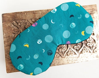 Teal Moon Sleep Mask, Sleeping Eye Mask, Sleep Aid Relief, Self Care, Gift for Sister, Turquoise Celestial Dot