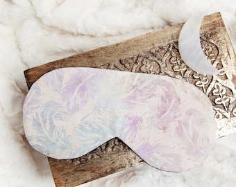 Pink Feather Sleep Mask, Sleeping Mask, Cotton, Adjustable, Blindfold