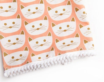 Kitty Cat Tea Towel, Peach Pink, Gift for Cat Lover, Cat Mom Gift, Hostess Gift