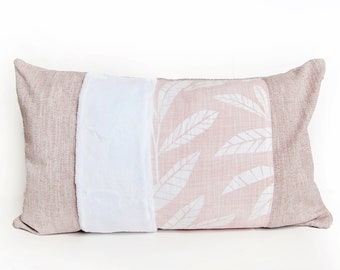 Pink Lumbar Pillow Cover, Feather Pillow, Blush Farmhouse Decor