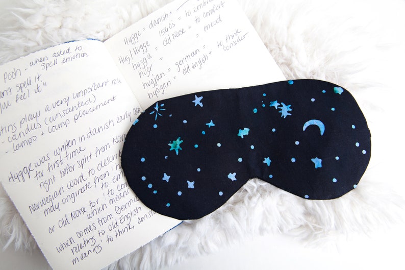 Moon Sleeping Mask, Celestial Sleep Mask, Navy Stars, Cotton Sleep Aid, Adjustable Eye Mask, Gift for New Mom Dad, Wellness Gift image 3