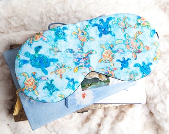 Blue Turtle Sleep Mask, Cotton Sleeping Mask, Meditation Self Care, Sea Turtle Gift