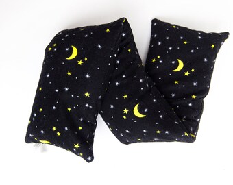 Black Moon Stars Heating Pad, Rice Heat Wrap, Cotton Hot Pad, Cozy Gift, Wellness Gift for Her, Reusable Neck Wrap