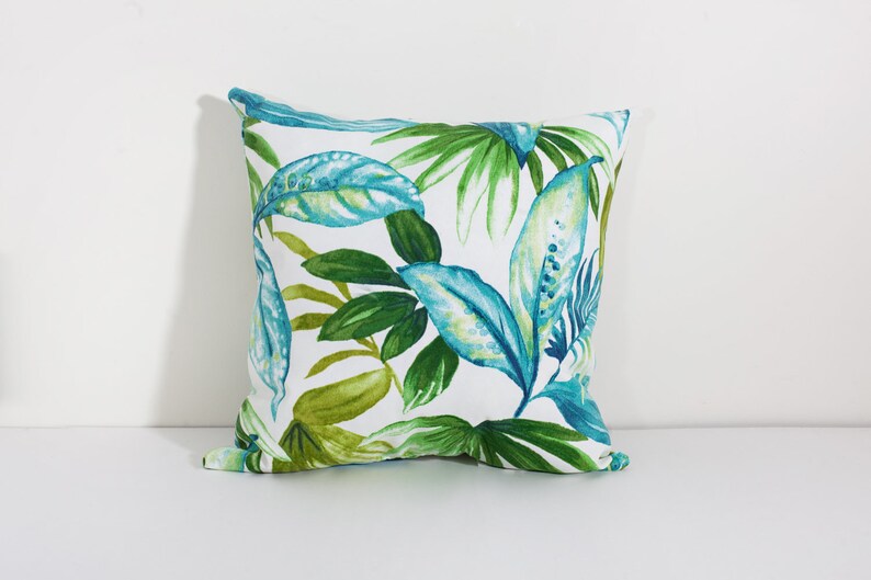Tropical Blue Green Leaf Outdoor Pillows All Weather Pillow Etsy