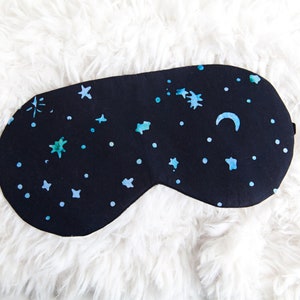 Moon Sleeping Mask, Celestial Sleep Mask, Navy Stars, Cotton Sleep Aid, Adjustable Eye Mask, Gift for New Mom Dad, Wellness Gift image 1