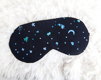 Moon Sleeping Mask, Celestial Sleep Mask, Navy Stars, Cotton Sleep Aid, Adjustable Eye Mask, Gift for New Mom Dad, Wellness Gift