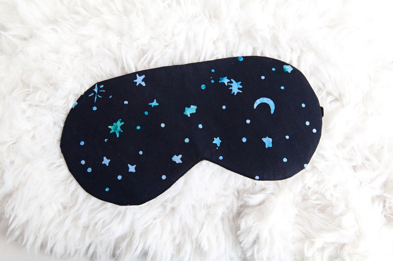 Moon Sleeping Mask, Celestial Sleep Mask, Navy Stars, Cotton Sleep Aid, Adjustable Eye Mask, Gift for New Mom Dad, Wellness Gift image 1