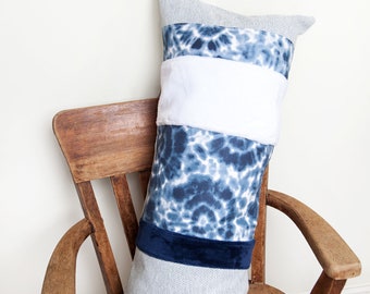 Blue White Tie Dye Lumbar Pillow Cover, Long Bedroom Pillow