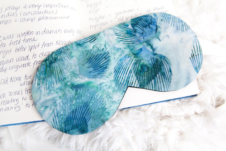 Peacock Feather Eye Sleep, Cotton Sleeping Mask, Teal, Sleep Aid, Gift for New Mom, Blindfold image 1