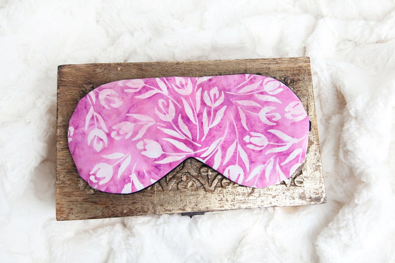 Pink Tulip Sleep Mask, Floral Sleeping Mask, Cotton Blindfold, Gift for Her, Under 20 image 1