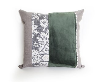 Pine Green Grey Pillow Cover, 18x18 Farmhouse, Sofa Throw Pillow, Forest Decor Cottagecore