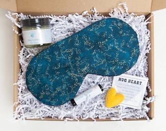 Blue Sleep Mask, Custom Gift Box, Bedtime Gift Set, Lavender Sleep Gift Box, Sleep Mask Set, Self Care Gift Box Set