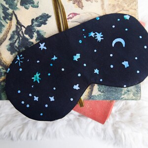 Moon Sleeping Mask, Celestial Sleep Mask, Navy Stars, Cotton Sleep Aid, Adjustable Eye Mask, Gift for New Mom Dad, Wellness Gift image 6