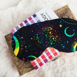 Celestial Moon Sleep Mask, Black Rainbow, Crescent Moon, Stars Sleeping Eye Mask, Self Care Travel gift