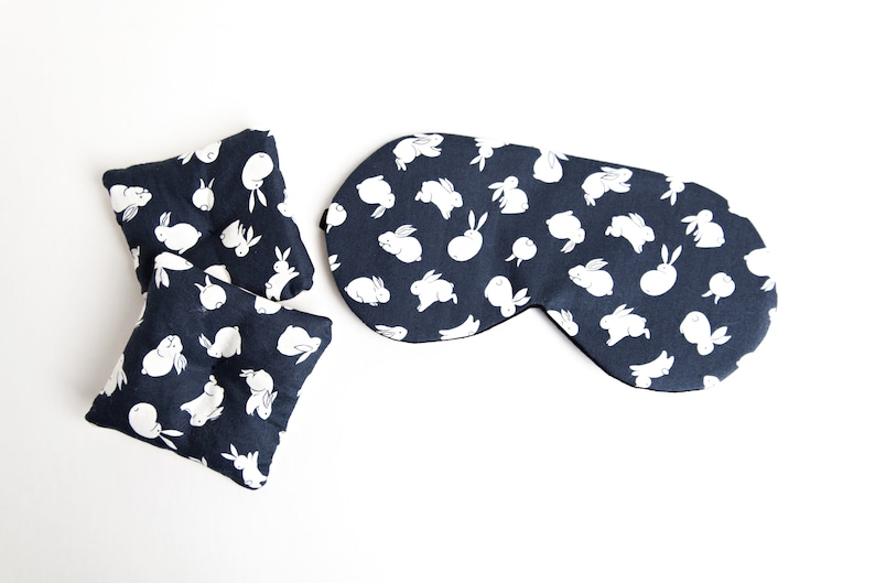 Bunny Sleep Mask, Rabbit Sleeping Mask, Navy Blindfold, New Mom Gift, Travel Eye Mask, Soft image 2
