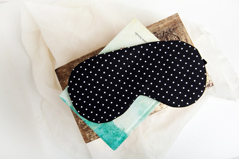 Polka Dot Sleep Mask, Wedding Sleep Mask, Cotton Sleep Mask Set, Eye Mask, Travel Mask, Blindfold, Black White, Pin Dot image 5