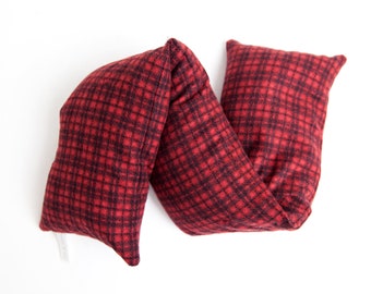 Red Plaid Heating Pad, Microwaveable Rice Pack, Cozy Self Care Gift, Heat Wrap for Neck, Gift for Him