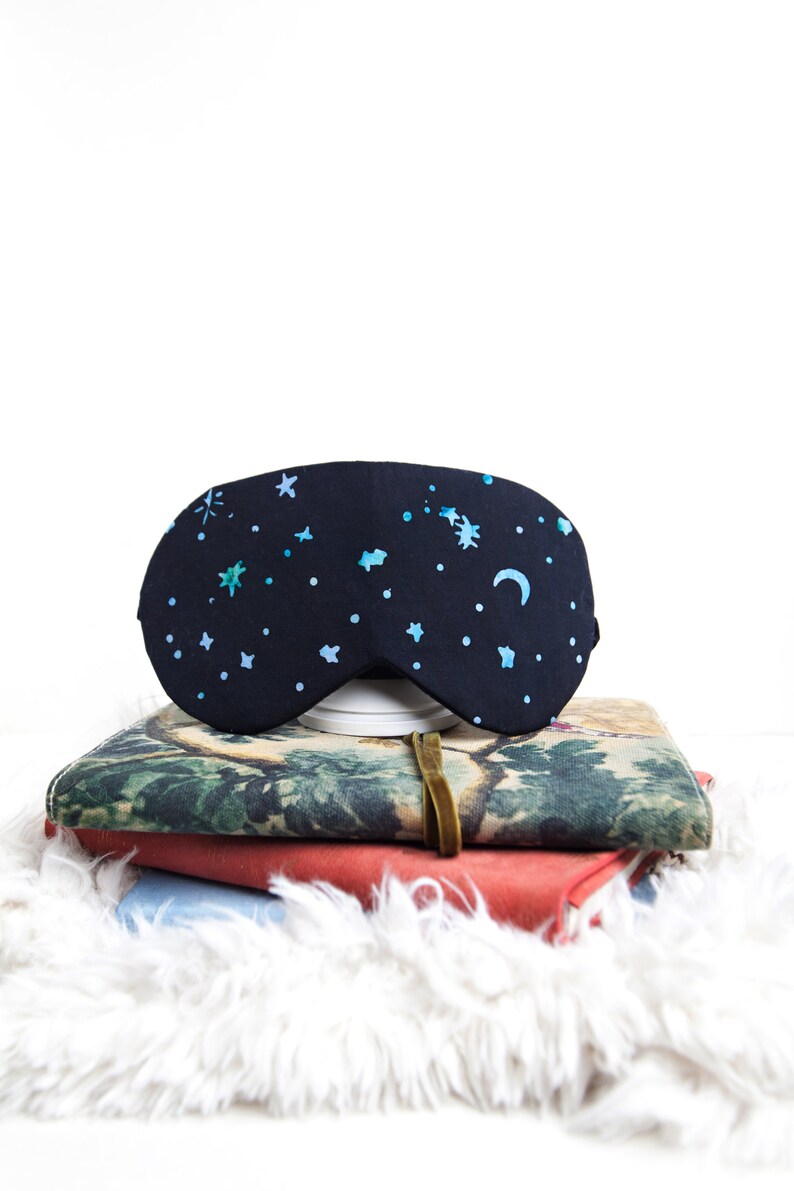 Moon Sleeping Mask, Celestial Sleep Mask, Navy Stars, Cotton Sleep Aid, Adjustable Eye Mask, Gift for New Mom Dad, Wellness Gift image 7