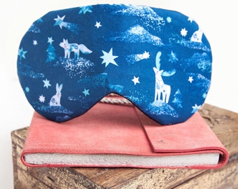 Blue Sleeping Mask, Wolf Sleep Eye Mask, Sleep Gift, Headache Relief, Self Care Gift, Blindfold, Animals, Bear Rabbit