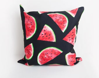 Watermelon Outdoor Pillow, Red and Black Pillow, Fruit Patio Throw Pillow Cover