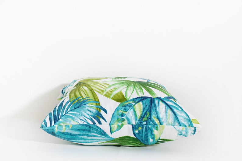 Tropical Blue Green Leaf Outdoor Pillows All Weather Pillow Etsy