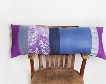 Purple Bedroom Pillow, Lumbar Boho Pillow, Large Bolster, Long Pillow, Body Pillow, Bohemian Decor