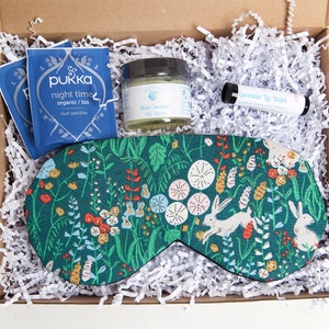 Organic Sleep Mask Set, Custom Self Care Gift Box, Self Care Package, Headache Relief, Cotton Bunny Sleep Mask, Rabbit Sleep Mask