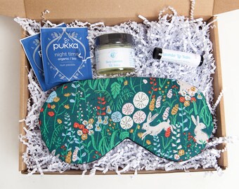 Organic Sleep Mask Set, Custom Self Care Gift Box, Self Care Package, Headache Relief, Cotton Bunny Sleep Mask, Rabbit Sleep Mask